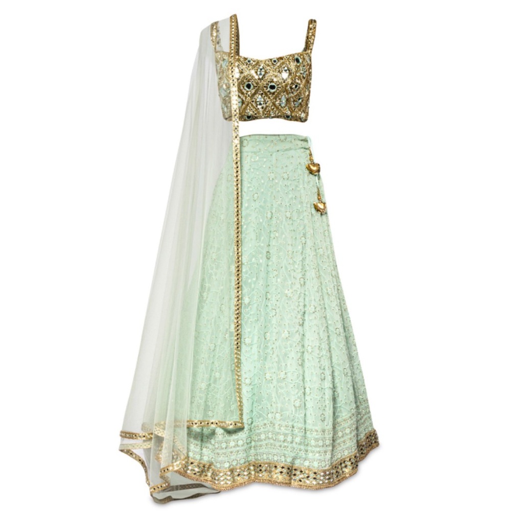 Gold and Blue Pattern Lehenga